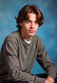 (school portrait) photo headshot of a young 18 y o man in 1990s style, nineties style, 90s, 1990s fashion, 1990s hair, school, man is sitting and posing for a (yearbook) picture, blue yearbook background, official school yearbook photo, man sitting (looking straight into camera), (school shoot), (inside), blue yearbook background