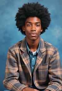 (school portrait) photo headshot of a young 18 y o man in 1990s style, nineties style, 90s, 1990s fashion, 1990s hair, school, man is sitting and posing for a (yearbook) picture, blue yearbook background, official school yearbook photo, man sitting (looking straight into camera), (school shoot), (inside), blue yearbook background