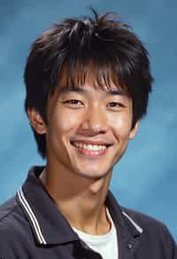 (school portrait) photo headshot of a young 18 y o man in 1990s style, nineties style, 90s, 1990s fashion, 1990s hair, school, man is sitting and posing for a (yearbook) picture, blue yearbook background, official school yearbook photo, man sitting (looking straight into camera), (school shoot), (inside), blue yearbook background