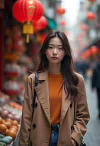 a stylish  feminine woman exploring a street market