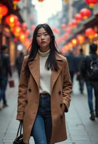 a confident  feminine woman exploring a bustling city street