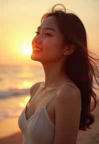 feminine woman enjoying a sunset at a beach or park