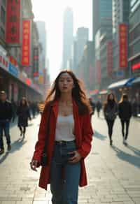 feminine woman taking a casual stroll through a cityscape