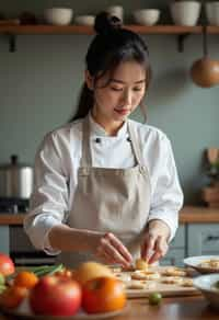 feminine woman cooking or baking in a modern kitchen