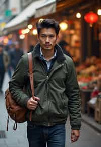 a stylish masculine  man exploring a street market