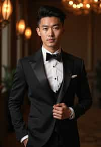 an alluring masculine  man dressed in elegant evening wear