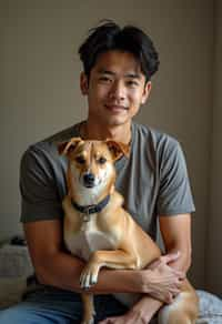 masculine  man posing with a cute pet