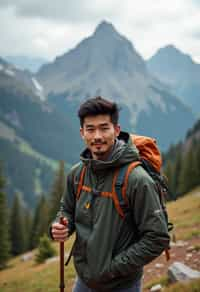 masculine  man in going hiking outdoors in mountains