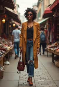 a stylish  feminine woman exploring a street market