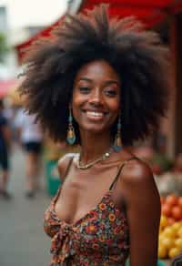 a charismatic  feminine woman exploring a street market