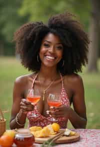 feminine woman having a fun outdoor picnic