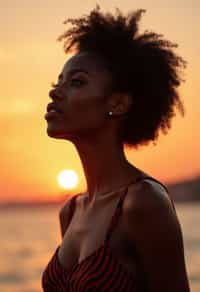 feminine woman enjoying a sunset at a beach or park