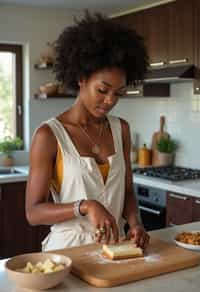 feminine woman cooking or baking in a modern kitchen