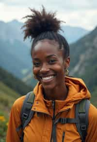 feminine woman in going hiking outdoors in mountains