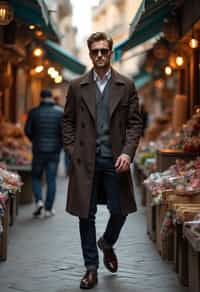 a stylish masculine  man exploring a street market