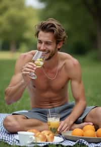 masculine  man having a fun outdoor picnic