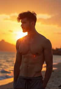 masculine  man enjoying a sunset at a beach or park