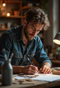 masculine  man engaging in a hobby or craft