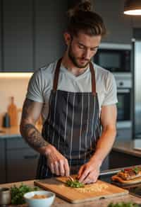 masculine  man cooking or baking in a modern kitchen