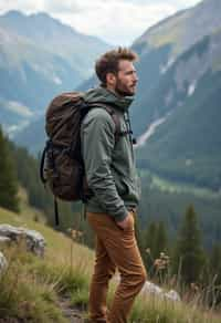 masculine  man in going hiking outdoors in mountains