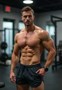 masculine  man wearing  or shorts and sports top in the fitness gym