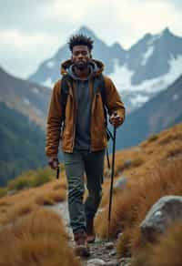 an adventurous masculine  man hiking in the mountains