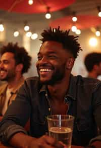 masculine  man laughing and hanging out with friends