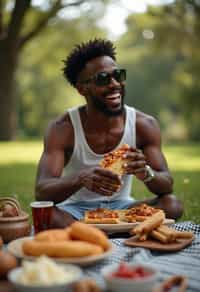 masculine  man having a fun outdoor picnic