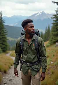 masculine  man in going hiking outdoors in mountains