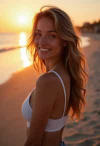 feminine woman enjoying a sunset at a beach or park