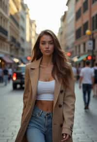 feminine woman taking a casual stroll through a cityscape