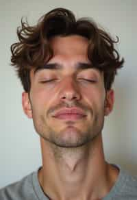 headshot of closed eyes, eyes closed man, plain background