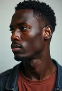 headshot of looking away, looking aside, gazing off man, plain background