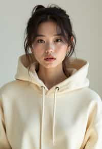 woman wearing cropped cream hoodie  in try on fashion shoot for Zara Shein H&M