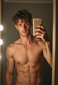 beautiful man taking a selfie in bathroom mirror