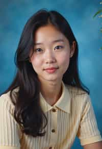 (school portrait) photo headshot of a young 18 y o woman in 1990s style, nineties style, 90s, 1990s fashion, 1990s hair, school, woman is sitting and posing for a (yearbook) picture, blue yearbook background, official school yearbook photo, woman sitting (looking straight into camera), (school shoot), (inside), blue yearbook background