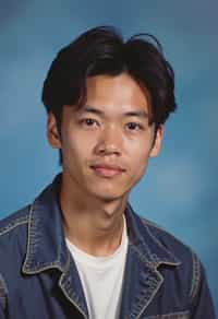 (school portrait) photo headshot of a young 18 y o man in 1990s style, nineties style, 90s, 1990s fashion, 1990s hair, school, man is sitting and posing for a (yearbook) picture, blue yearbook background, official school yearbook photo, man sitting (looking straight into camera), (school shoot), (inside), blue yearbook background