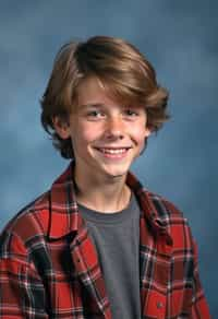 (school portrait) photo headshot of a young 18 y o man in 1990s style, nineties style, 90s, 1990s fashion, 1990s hair, school, man is sitting and posing for a (yearbook) picture, blue yearbook background, official school yearbook photo, man sitting (looking straight into camera), (school shoot), (inside), blue yearbook background