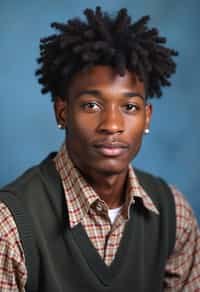 (school portrait) photo headshot of a young 18 y o man in 1990s style, nineties style, 90s, 1990s fashion, 1990s hair, school, man is sitting and posing for a (yearbook) picture, blue yearbook background, official school yearbook photo, man sitting (looking straight into camera), (school shoot), (inside), blue yearbook background