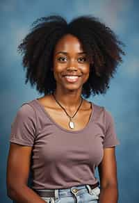 (school portrait) photo headshot of a young 18 y o woman in 1990s style, nineties style, 90s, 1990s fashion, 1990s hair, school, woman is sitting and posing for a (yearbook) picture, blue yearbook background, official school yearbook photo, woman sitting (looking straight into camera), (school shoot), (inside), blue yearbook background