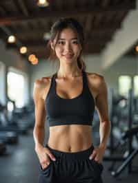 feminine woman in the gym wearing  sports bra and leggings