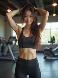 feminine woman in the gym wearing  sports bra and leggings