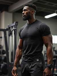 masculine  man in the gym wearing t-shirt and gym shorts