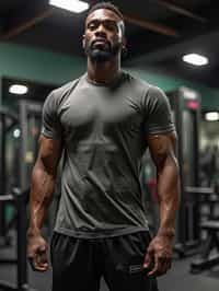 masculine  man in the gym wearing t-shirt and gym shorts