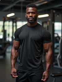 masculine  man in the gym wearing t-shirt and gym shorts