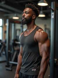 masculine  man in the gym wearing t-shirt and gym shorts