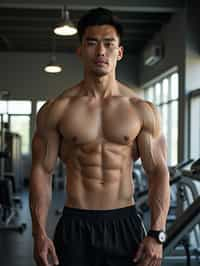 masculine  man in the gym wearing t-shirt and gym shorts