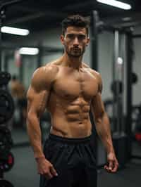 masculine  man in the gym wearing t-shirt and gym shorts