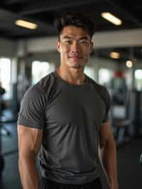 masculine  man in the gym wearing t-shirt and gym shorts