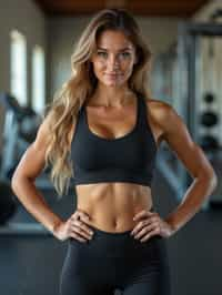 feminine woman in the gym wearing  sports bra and leggings